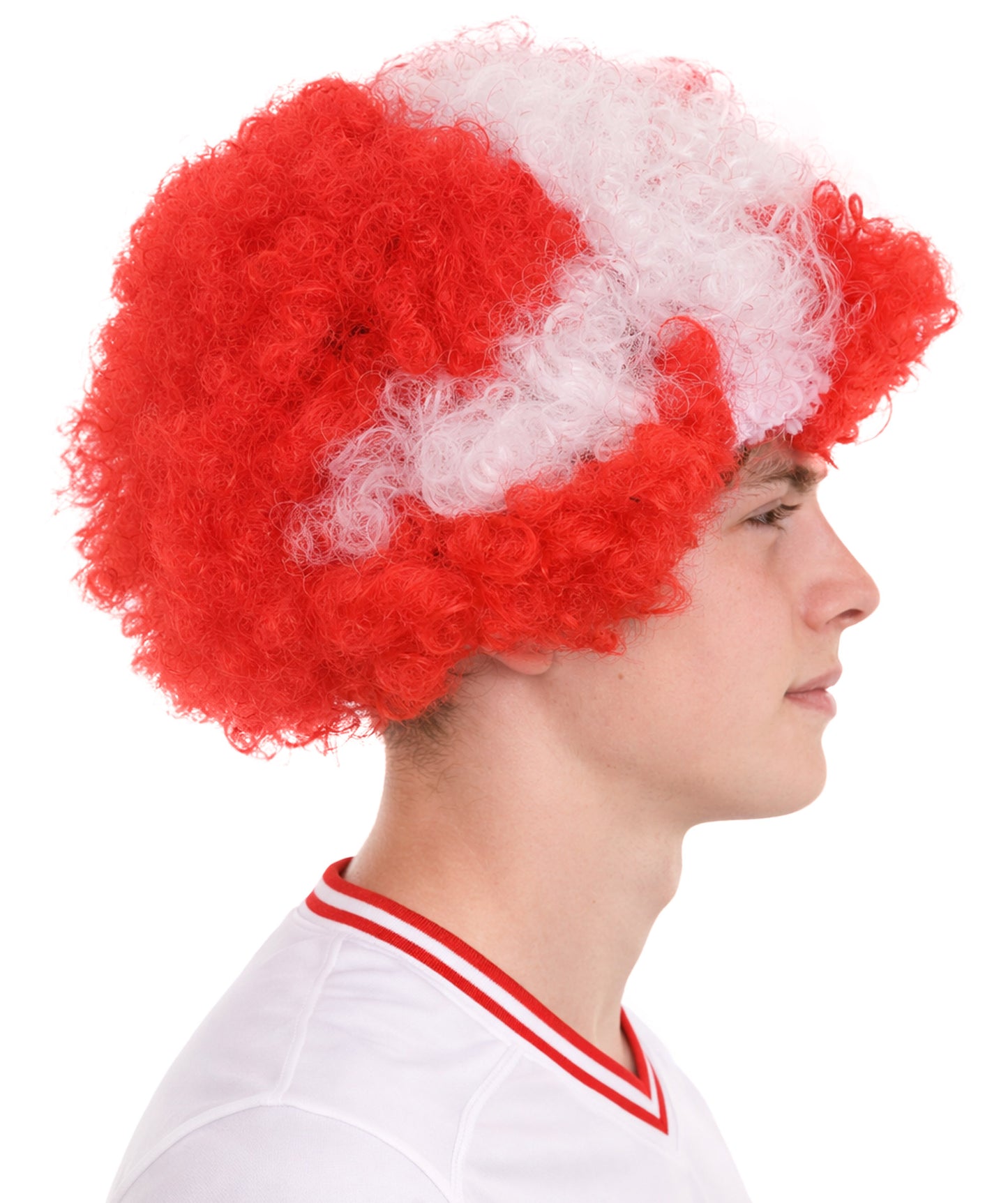 Denmark Flag Sport Afro Wig | Red White Jumbo Wig