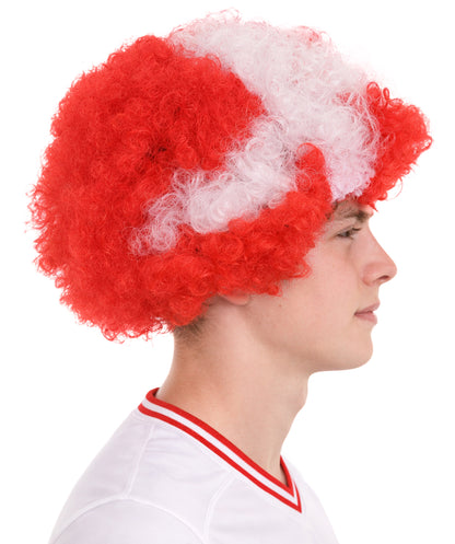 Denmark Flag Sport Afro Wig | Red White Jumbo Wig