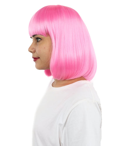 Adult Women’s Medium Bob Wig with Bangs – Layered Hairstyle with Soft Synthetic Fibers & Smooth Texture With Standard Cap | Stylish Hairpiece for Cosplay, Parties & Photo Shoots | Multicolor Options