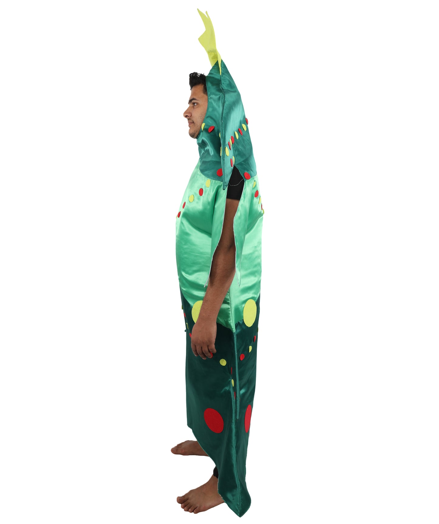 HPO Men's Festive Christmas Tree Costume | Green Structured Foam and Jersey Tunic with Star Accent | Ideal for Halloween, Theater, Drag, and Holiday Performance Events
