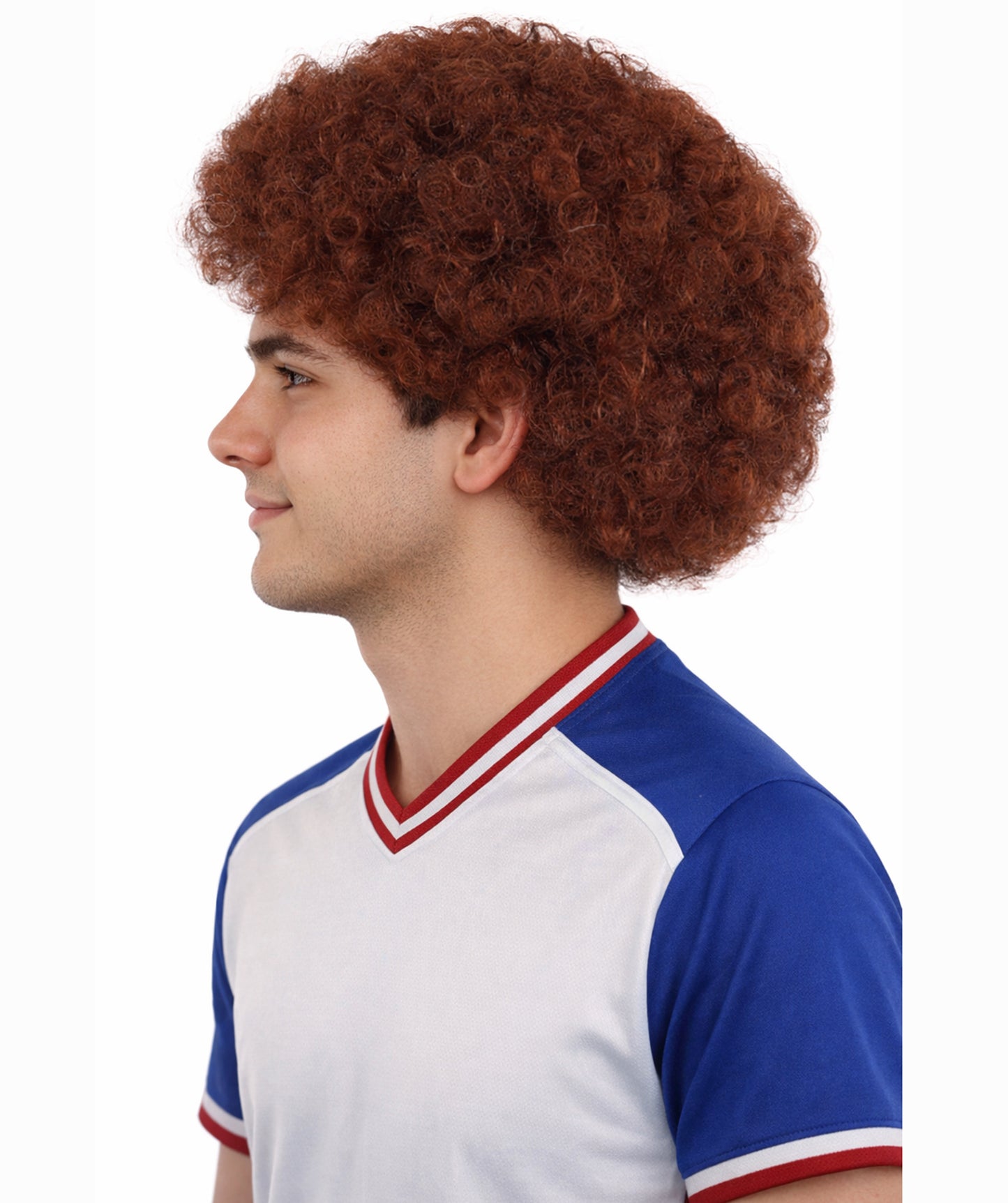 HPO Split Tone Curly Wig | Wine and Sky Blue Kinky Texture Flame-retardant Synthetic Fiber | Halloween Themed Party Sports Rally Fan Prop