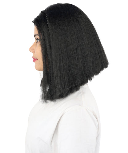 HPO Celebrity-Style 11 Inch Green Rooted Blonde Front Braided Straight Wig | Shoulder-Length Fun, Bold, and Stylish Hairpiece  | Ideal for Halloween, Cosplay, and Themed Parties