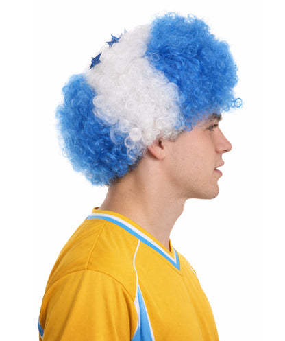 Honduras Sport Afro Fun Wig | Blue White Jumbo Wig