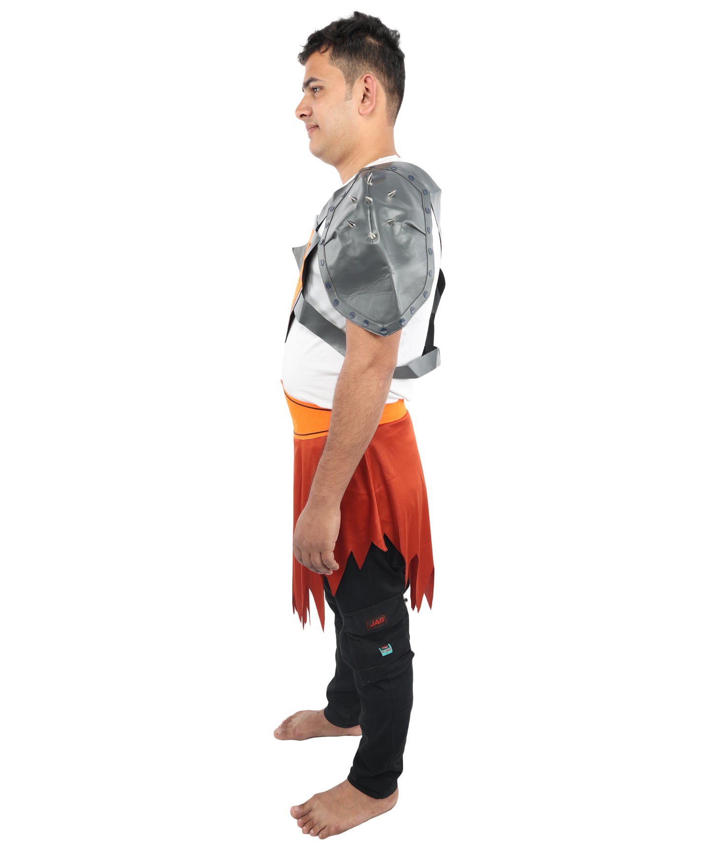 HPO Men's Tribal Warrior Costume – Grey Top & Brown Skirt | Fantasy Battle Outfit for Halloween, Cosplay, Parties