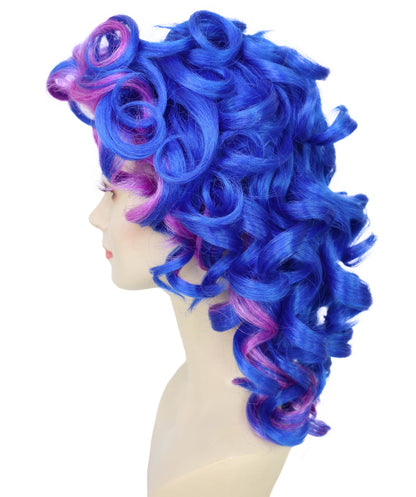 HPO Women Blue & Purple Big Curly Wig | Voluminous Synthetic Costume Hair for Cosplay, Halloween & Parties | Breatheble Capless Cap