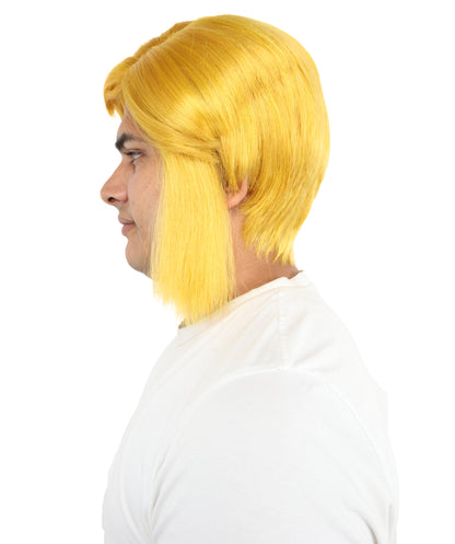 HPO Men's Fantasy Hero Wig | Short Yellow & Blonde Layered Hairstyle with Side Bangs | Synthetic Wig for Cosplay, Roleplay, Halloween & Stage