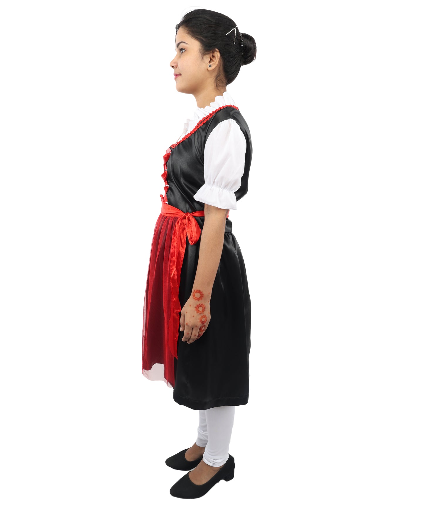HPO Women’s Black & Red Traditional German Oktoberfest Costume – Classic Dirndl Dress