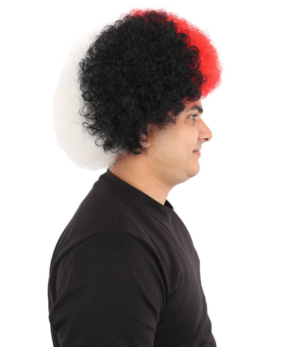 HPO Unisex Jordan Flag Clown Wig – Curly Red, Black, and Green Sport Hairpiece | Ideal for  National Celebrations & Parties