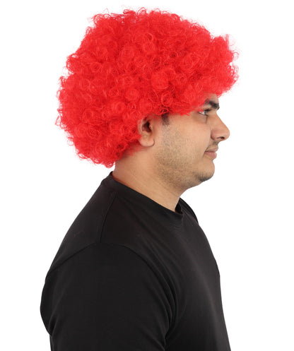 HPO Men's Multi-Color Options Curly Clown Wig | Flame-Retardant Synthetic Fiber and Standard Cap | Ideal for Parties, Cosplay, and Themed Events