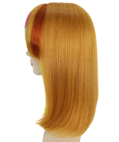 HPO Adult Women’s Vibrant Rainbow Fringe Wig | Bob with Colorful Streaks for Fashion | Breathable Capless Cap