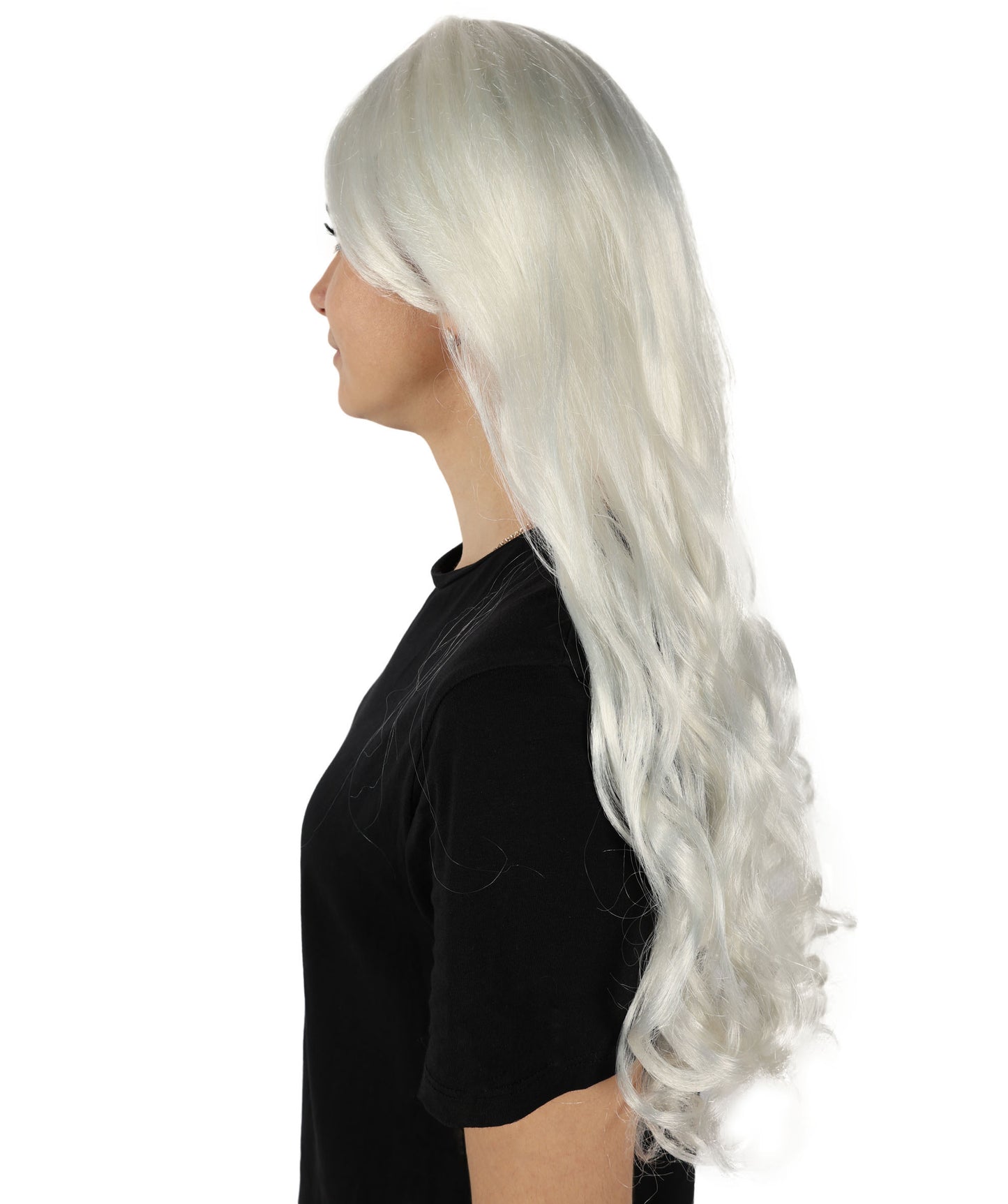 HPO Women's Multicolor Long Curly Wig with Fringe, Flame-retardant Synthetic Fiber