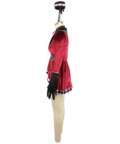 HPO Women’s Magician Alice Costume | Dark Red Top & Skirt with Gloves, Bow Tie & Headband | Cosplay, Halloween, Stage, Party & Roleplay
