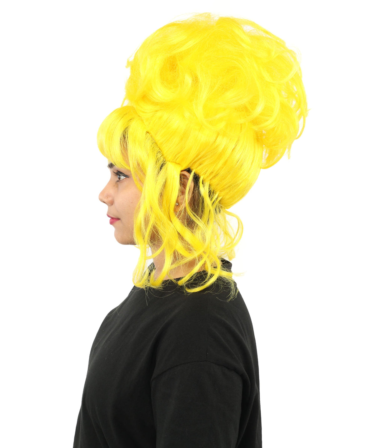 HPO Adult Women's Elegant Updo Tendril Wig | Multiple Color Options | Pastel peach hue, create of synthetic fiber, high teased volume with face-framing strands, breathable capless cap | Party, Halloween, theater, drag, performance, costume events