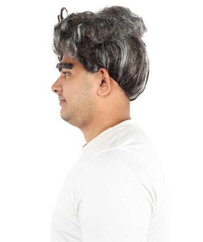HPO Men’s Ash Black 9 Inch Short Curly Wig | Lightweight Capless Synthetic Puff Style | Suitable for Cosplay, Halloween, Party Wear