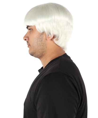 HPO Men's 9" Inch Short Length Halloween Classic Moe Retro Bowl Cut Costume Wig, Multiple Color Synthetic Soft Fiber Hair, Perfect for your next Festival