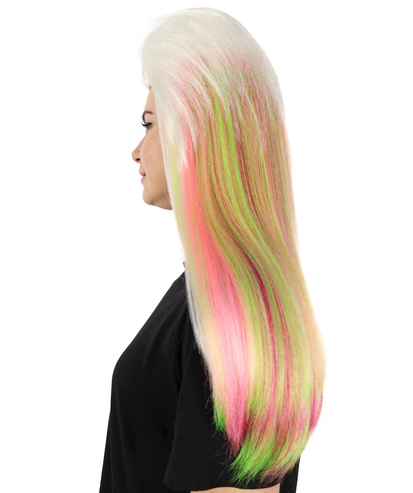 HPO Women’s Rainbow Long Wavy Bob Wig with Bangs | Synthetic Hair | Daily Wear, Cosplay, or Costume Use