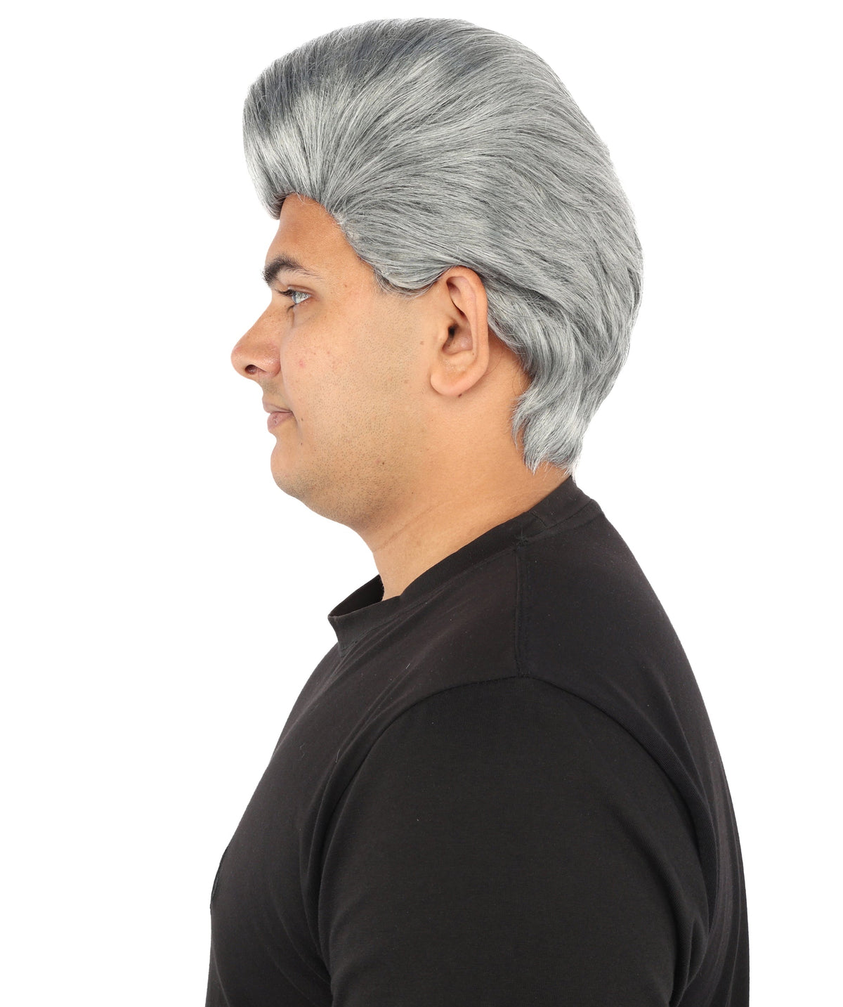 HPO Adult & Teen Men's Sleek Updo Theatrical Wig | Icy silver tone, create of synthetic fiber, striking swept front volume, breathable base | Party, Halloween, theater, drag, performance, costume events