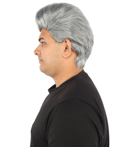 HPO Adult & Teen Men's Sleek Updo Theatrical Wig | Icy silver tone, create of synthetic fiber, striking swept front volume, breathable base | Party, Halloween, theater, drag, performance, costume events