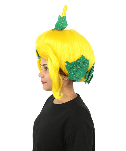 HPO Adult Women's Sculpted Pumpkin Show Wig | Multiple Color Options | Create of synthetic fiber, massive spherical updo with green leaf accents, breathable base | Halloween, theater, drag, performance, party, costume events