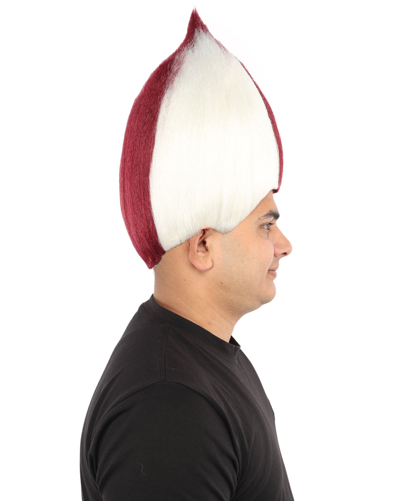 HPO Unisex Qatar Flag-Inspired Maroon & White Sport Troll Wig Troll Wig – Spiky Synthetic Hair with Capless Cap | Ideal for Sports, Cosplay, and National Events