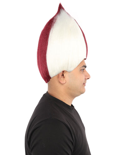 HPO Unisex Qatar Flag-Inspired Maroon & White Sport Troll Wig Troll Wig – Spiky Synthetic Hair with Capless Cap | Ideal for Sports, Cosplay, and National Events