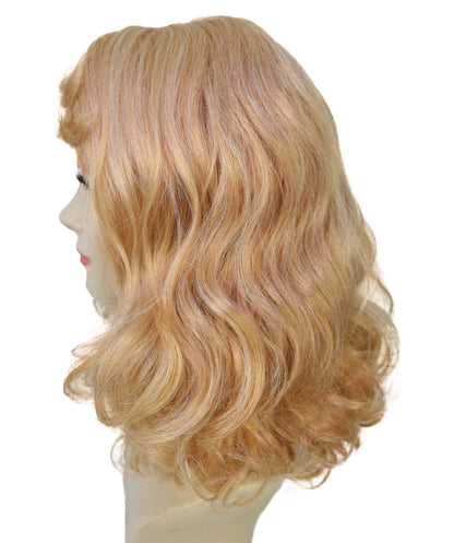 HPO Women’s Kylie Blonde Medium-Length Wavy Wig | Halloween and Cosplay Wig | Flame-retardant Synthetic Fiber