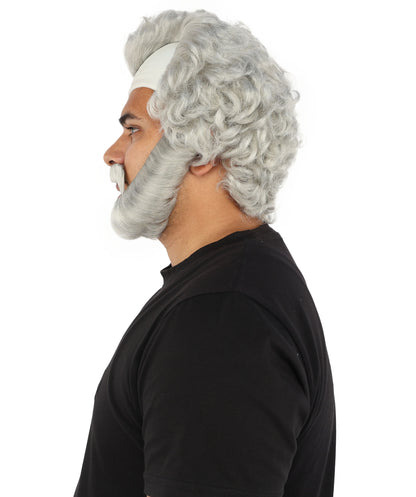 HPO Men’s Short Brown Curly Wig Beard & Mustache Set – Messy Sleepy Style Wig with Natural Afro Curls | Animated Movie-Inspired for Halloween & Cosplay Characters