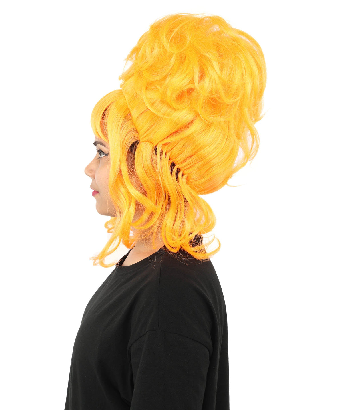 HPO Adult Women's Elegant Updo Tendril Wig | Multiple Color Options | Pastel peach hue, create of synthetic fiber, high teased volume with face-framing strands, breathable capless cap | Party, Halloween, theater, drag, performance, costume events