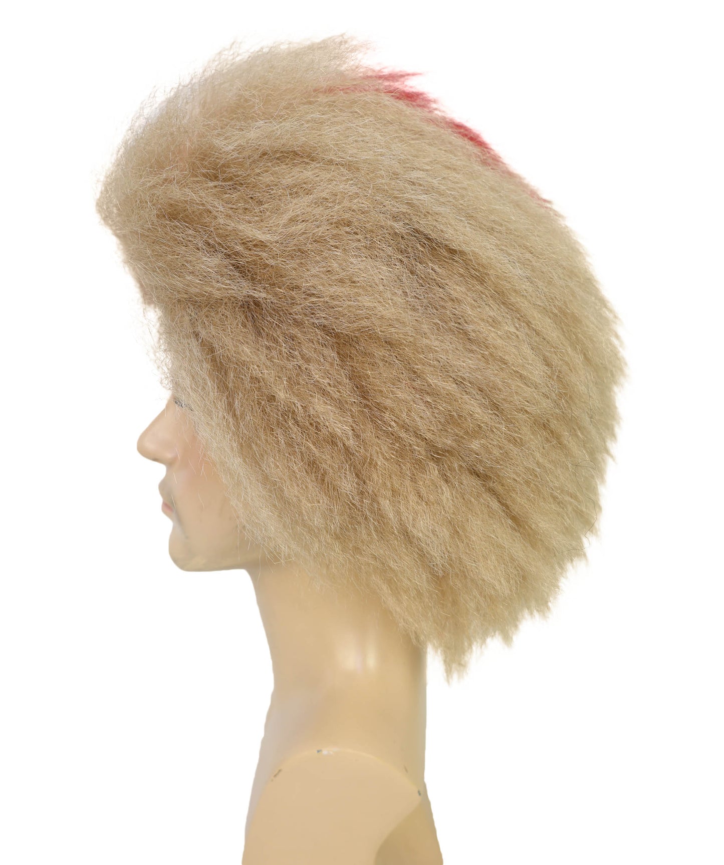 HPO Men Two-Tone South America Gangster Wig | Wild Half Red & Half Brown Fluffy Party Hair| Ideal for Halloween | Breathable Capless Cap