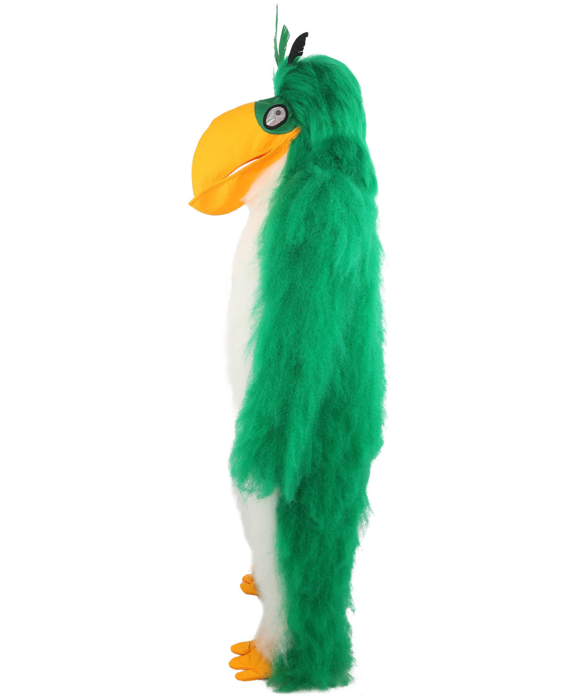 HPO Adults Parrot Mascot Costume Full-Body Furry Bird Jumpsuit with Mask - Green & White Parrot Costume Set with Furry Full-Body Jumpsuit and Character Mask for Halloween Cosplay Parties & Events