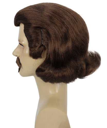 Men's Black Slick Back Dutch Van Der Linde Wig – Red Dead Redemption Inspired Costume Wig for Cosplay & Halloween – Realistic Long Curly Slick Back Hair Wig for Men