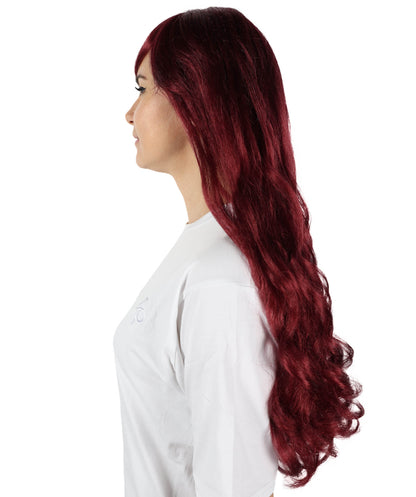 HPO Women's Multicolor Long Curly Wig with Fringe, Flame-retardant Synthetic Fiber