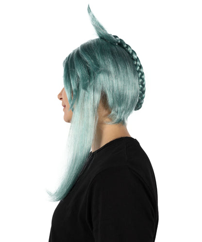 HPO Women's Video Game Braid Blue Wig I Halloween Wig I Flame-retardant Synthetic Fiber