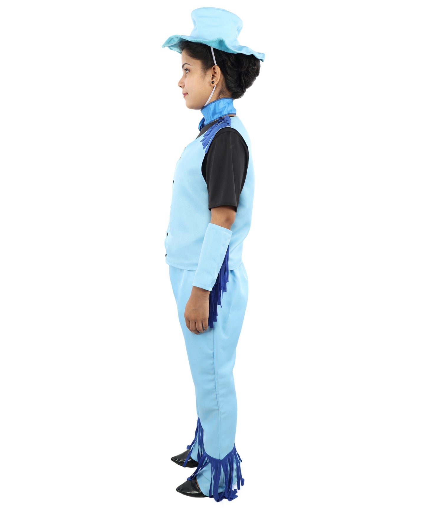 HPO Women's Western Cowgirl Costume – Blue & Black Rodeo Outfit with Hat, Vest, and Fringe Pants – Fashion wear for Party & Cosplay