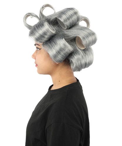 HPO Adult Women's Retro Roller Set Pink Wig | Multiple Color Options, create of synthetic fiber, large cylindrical curler texture, capless cap | Party, Halloween, theater, drag, performance, costume events