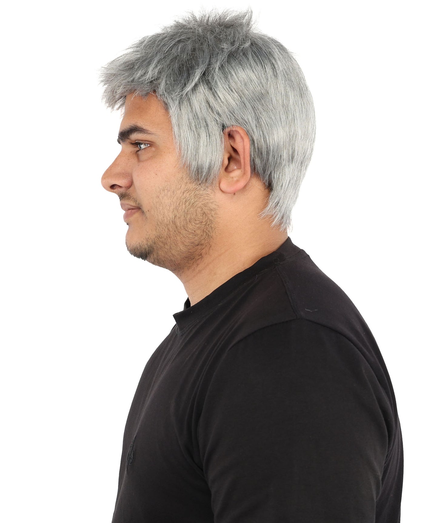 HPO Men's Short Textured Mens Wig | 10 Inch Grey Straight Layered Capless Design | Party Halloween Cosplay Theater Drag Performance Costume Events