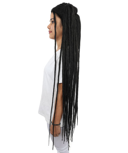 HPO Adult Women's 41" Extra Long Dreadlock Lace Wig | Synthetic Flame-Retardant Fiber | Adjustable Cap for Halloween, Cosplay & Festivals
