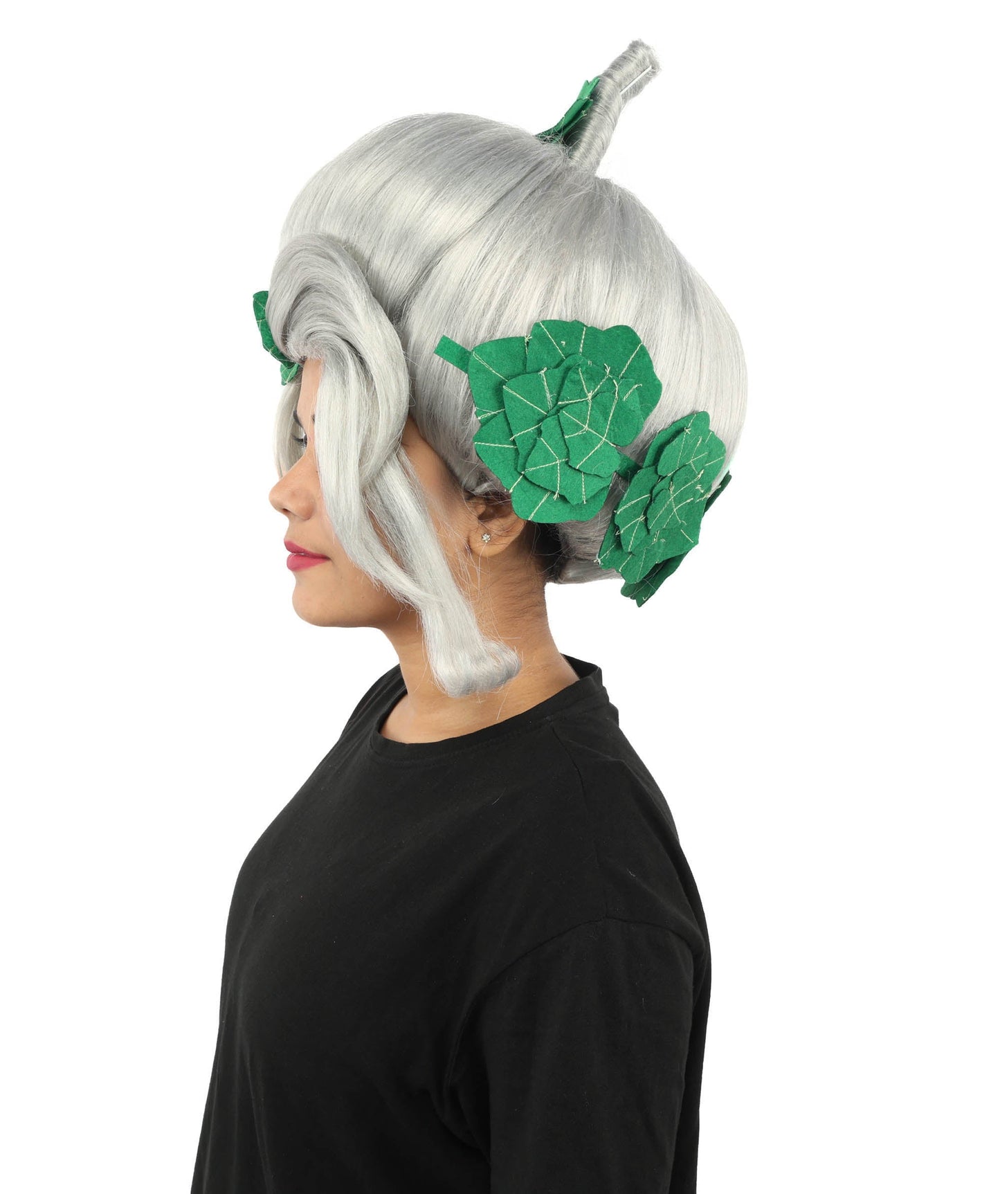 HPO Adult Women's Sculpted Pumpkin Show Wig | Multiple Color Options | Create of synthetic fiber, massive spherical updo with green leaf accents, breathable base | Halloween, theater, drag, performance, party, costume events