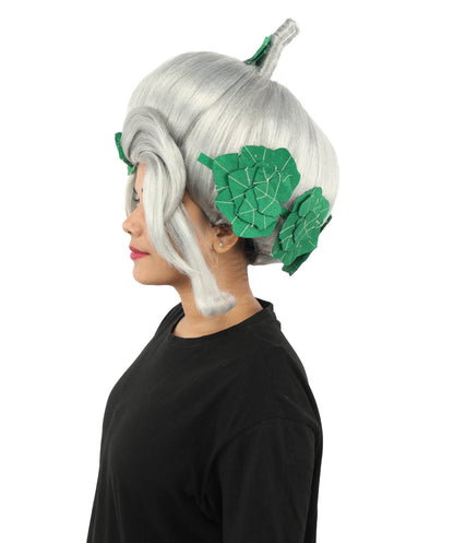 HPO Adult Women's Sculpted Pumpkin Show Wig | Multiple Color Options | Create of synthetic fiber, massive spherical updo with green leaf accents, breathable base | Halloween, theater, drag, performance, party, costume events