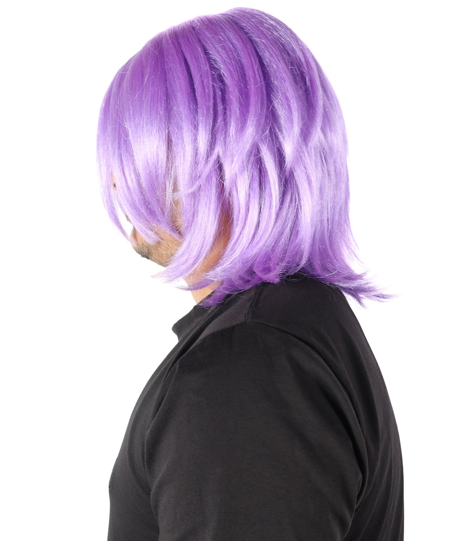 HPO Men's Short Anime Lilac Wig | Layered Synthetic Fiber Hairpiece with Adjustable Cap | Ideal for Anime Characters & Costume Events