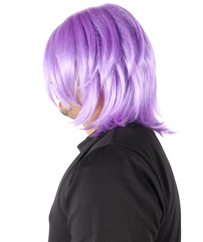 HPO Men's Short Anime Lilac Wig | Layered Synthetic Fiber Hairpiece with Adjustable Cap | Ideal for Anime Characters & Costume Events