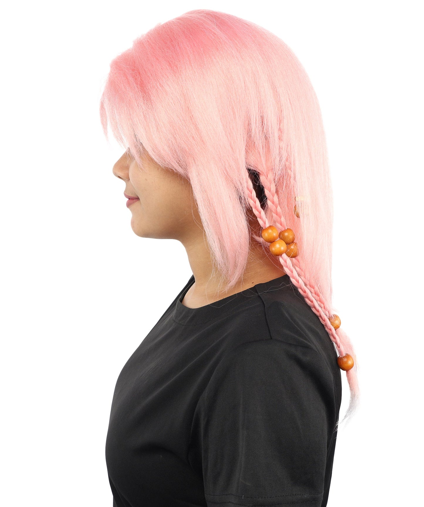 HPO Adult Women's Long Tribal Braided Wig | Multiple Color Options | Dark Shaggy Bob with Beaded Strands, Synthetic Fiber & Breathable Cap | Halloween, Sci-Fi Roleplay, Fantasy Costume