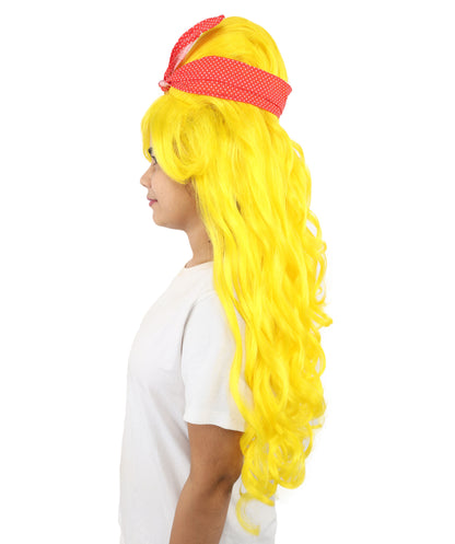 HPO Women’s Retro Beehive Wig with Red Bow | Multicolor Options | Extra Long Wavy Fancy Dress Accessory | Fancy Dress Accessory | Celebrity-Inspired Hair for Halloween, Cosplay & Music Tribute Parties