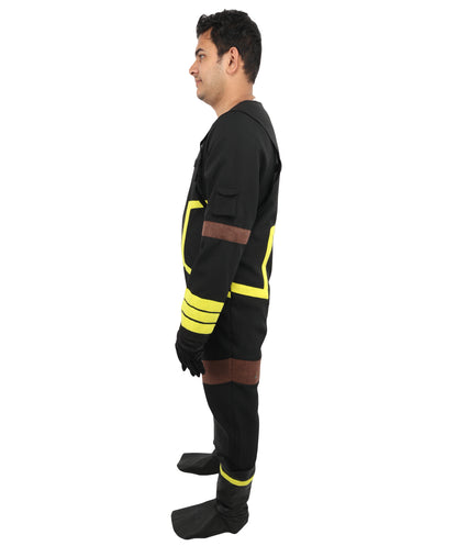 HPO Men's Deep Space Explorer Black Jumpsuit | Reflective PVC and Jersey Construction with Matching Hand Gloves and Leg Socks | Ideal for Cosplay, Halloween, Drag, and Galactic Theater Performances