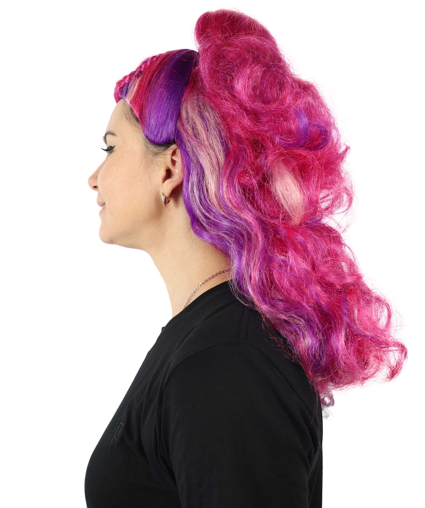 HPO Women's Kween Kong Drag Rainbow Wig | Voluminous purple  18-inch Long curly style | Ideal for party, Halloween, cosplay, theater, drag, performance, costume events