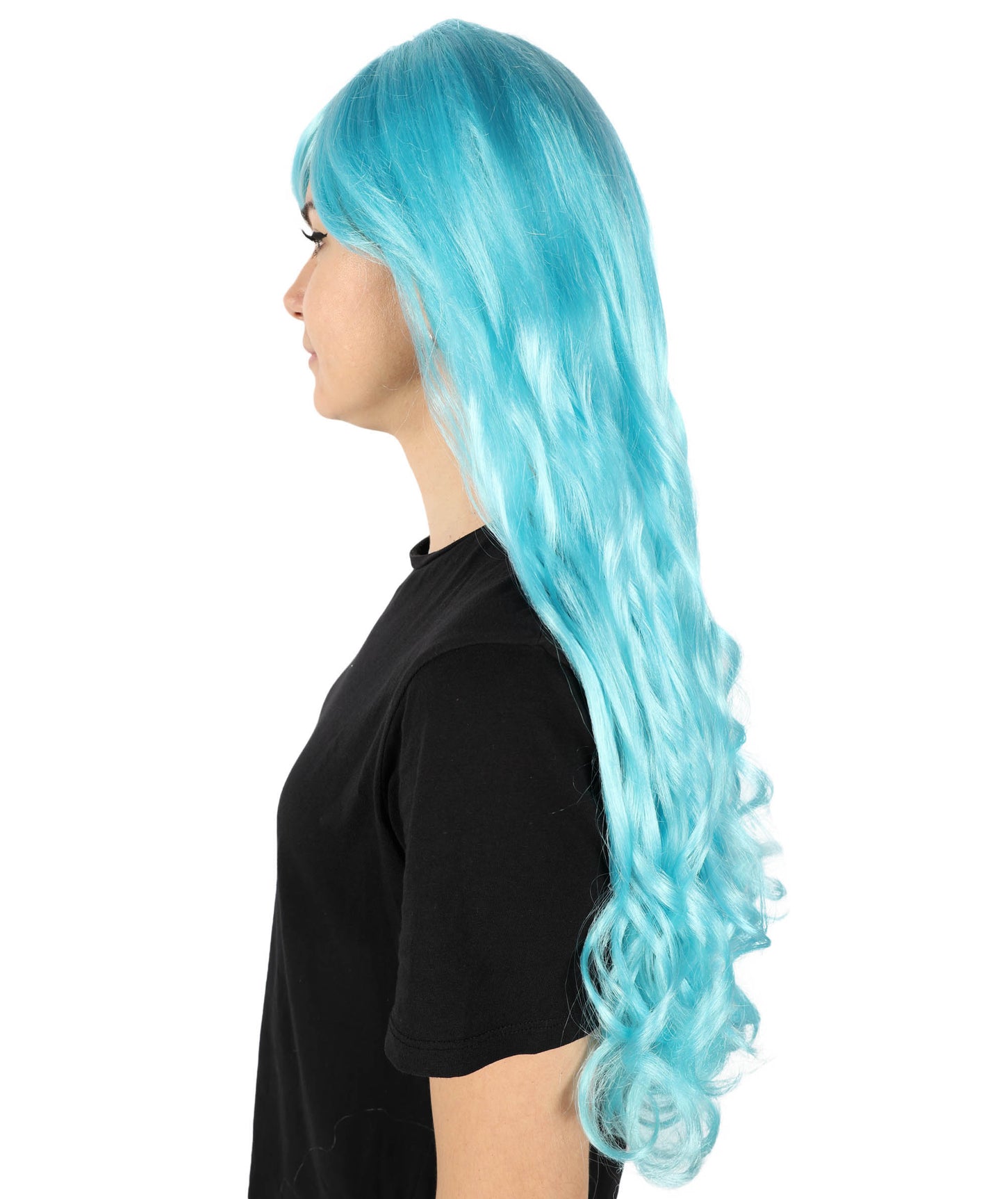 HPO Women's Multicolor Long Curly Wig with Fringe, Flame-retardant Synthetic Fiber