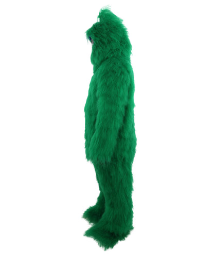 HPO Unisex Green Animal Fur Monster Costume Bundle – 75 Inch Full Outfit with Head Mask & Body Suit | Plush Mascot Style Costume for Halloween and Cosplay