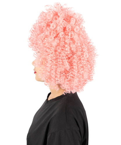 HPO Women’s Creepy Circus Doll Wig | Curly Pink Hairpiece | Adjustable Inner Cap for Halloween, Cosplay, Stage & Parties