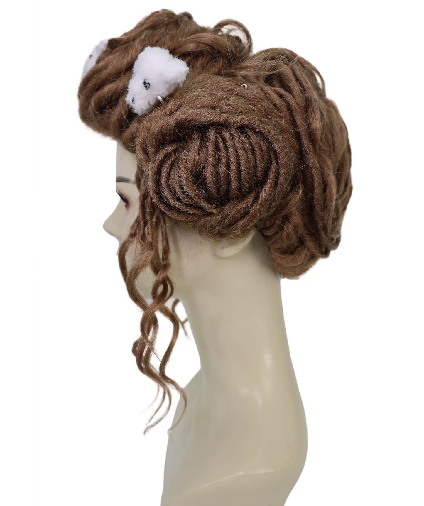 HPO Adult Women’s Faux Locs Brown Wig with Cute Plush Hair Clips | Synthetic Dreadlock Style Wig | Ideal for Fashion, and Party Wear