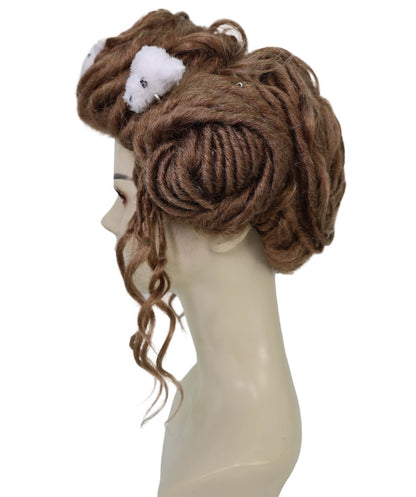 HPO Adult Women’s Faux Locs Brown Wig with Cute Plush Hair Clips | Synthetic Dreadlock Style Wig | Ideal for Fashion, and Party Wear